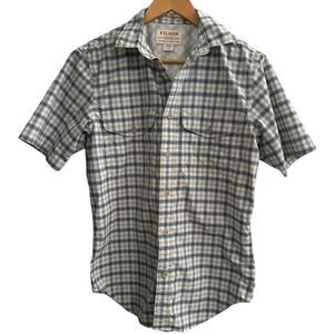 Filson‎ Plaid Short Sleeve Vented Shirt Mens XS Navy Gold Outdoor Travel Fishing